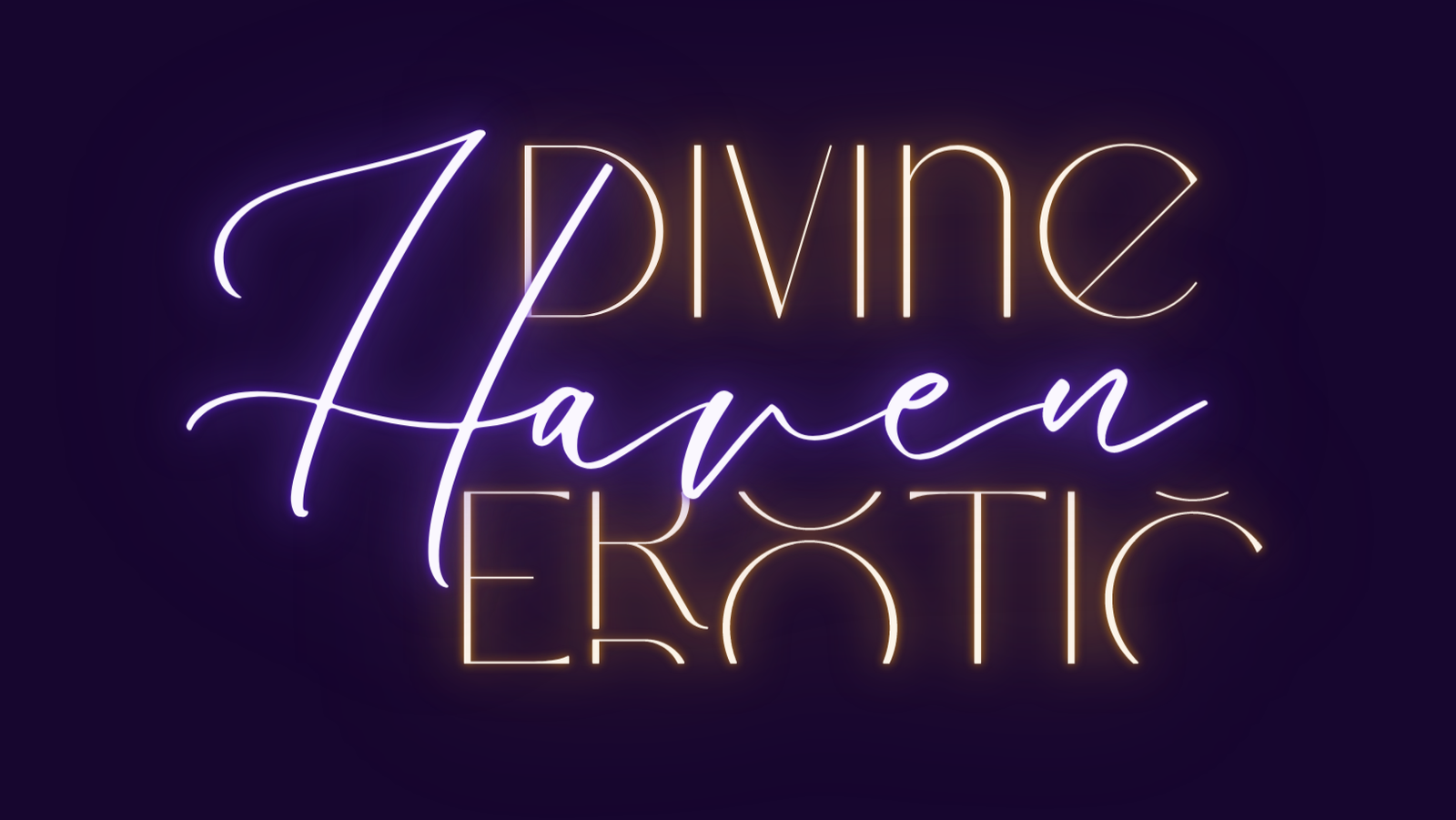 Graphic in deep purple, gold, and light purple that says "Divine Erotic Haven"